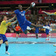 Luc Abalo of France jumps to shoot during the Men's Handball preliminaries group A match between France and Sweden on Day 10 of the London 2012 Olympic Games on August 6, 2012 in London, England.